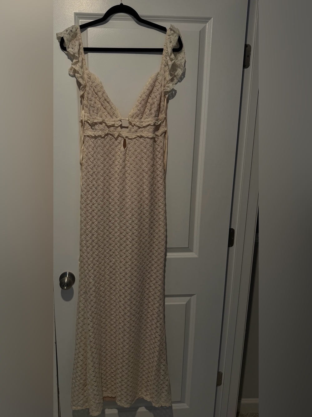 Meshki Cream Lace Maxi Dress with Ruffle Straps